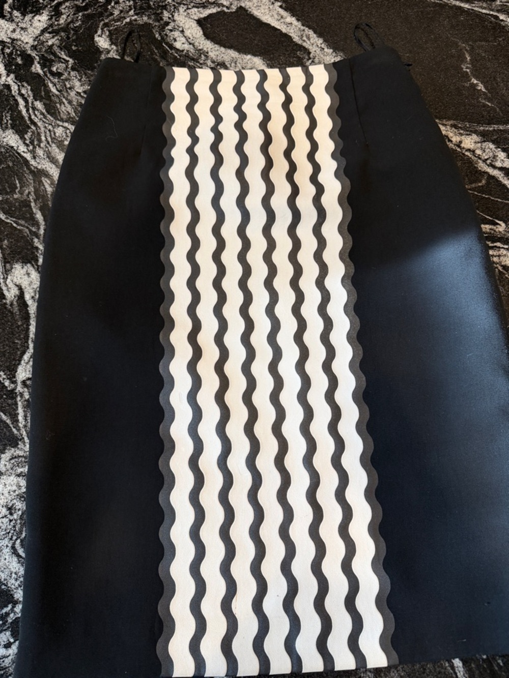 Opening Ceremony Black Pencil Skirt with White Wavy Center Panel